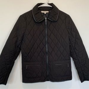 Talbots, black quilted, leather jacket with foe leather trim